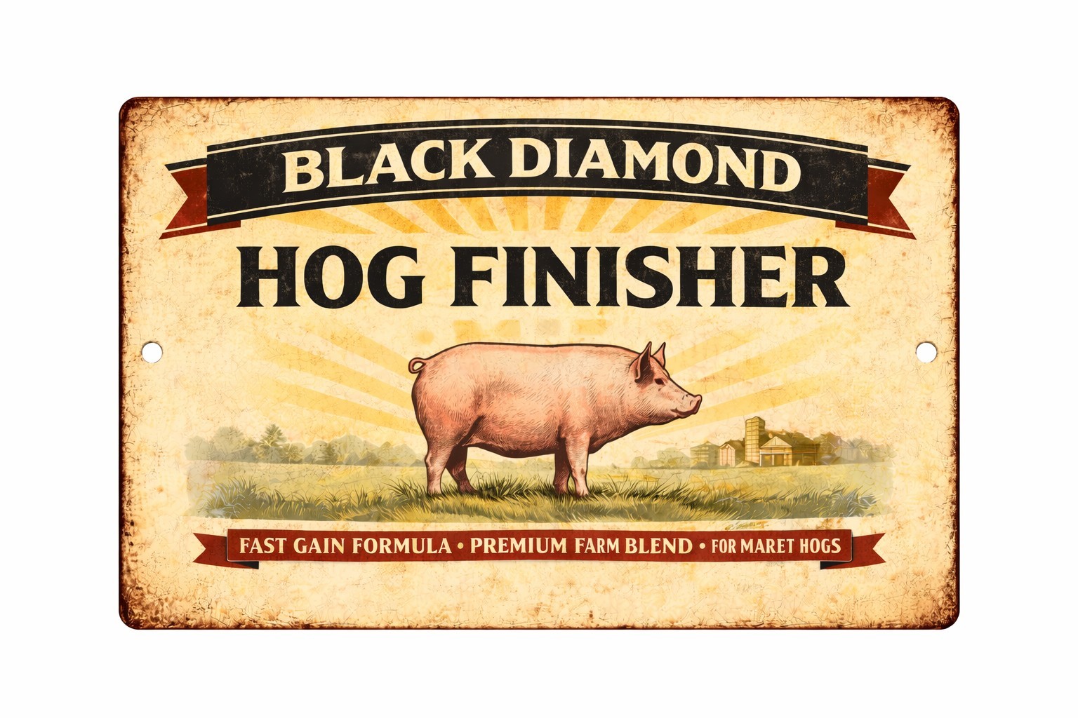 Vintage Looking Farm Black Diamond Hog Finisher Metal Sign 8×12 Rustic Pig Feed