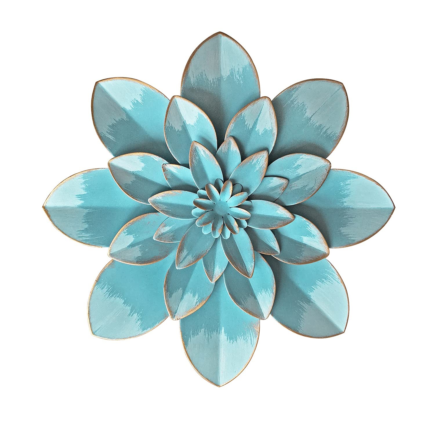 Light Sky Blue Metal Flower Wall Art Decor, 9.5“ Rustic Modern Floral Sculptu…