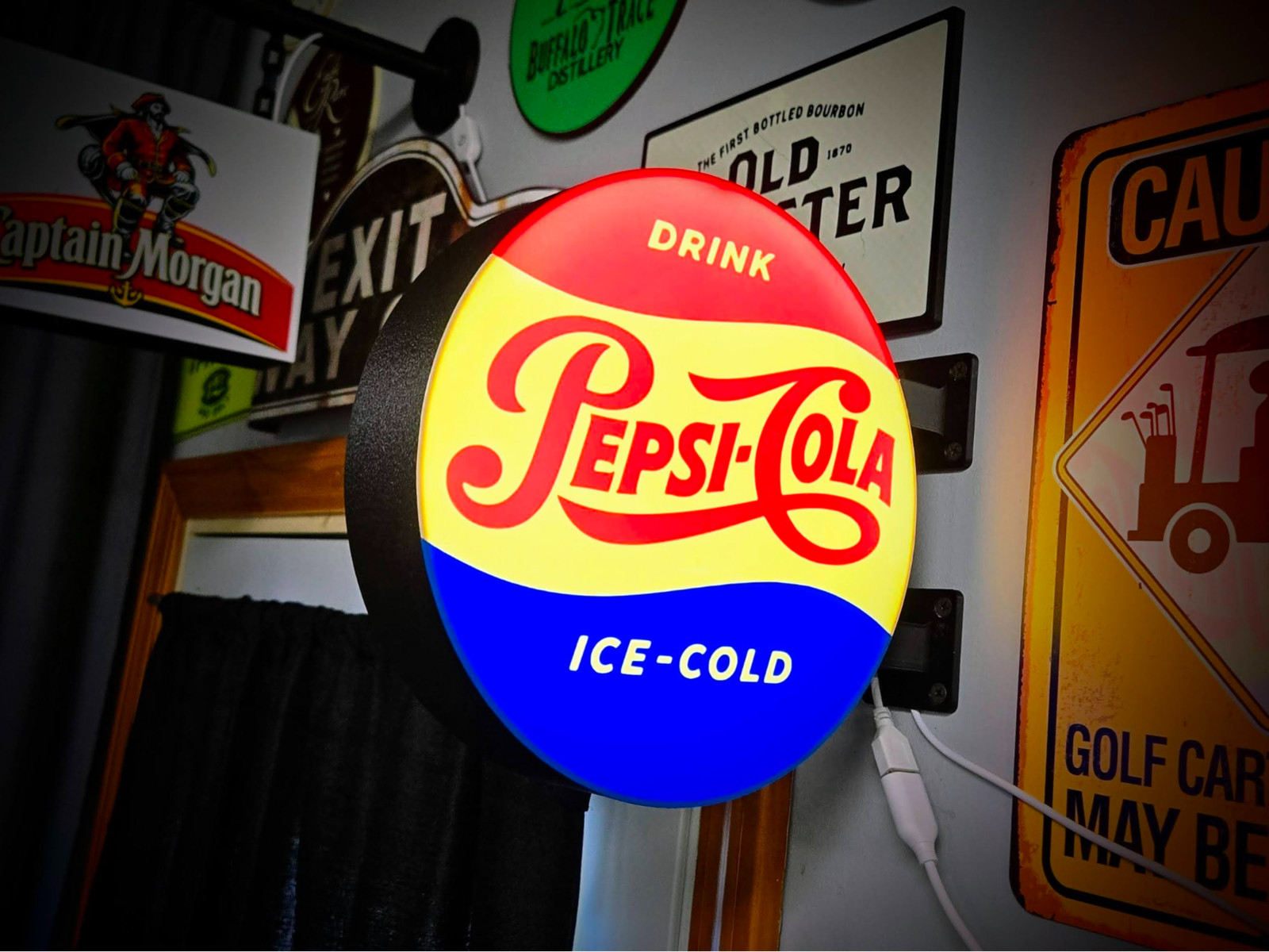 Vintage Pepsi Cola LED Lightbox Sign 3D Printed Round Wall Mount Man Cave