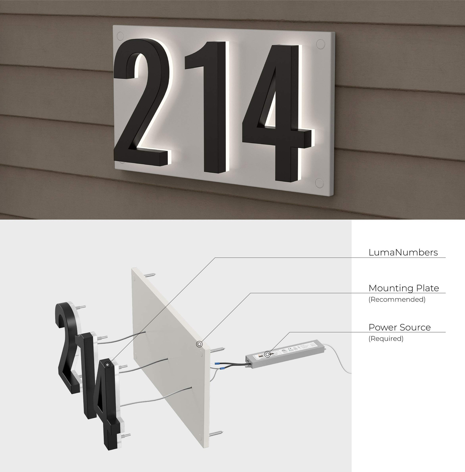 7 Inch LED House Numbers, ABS-Polymer, Premium Quality, Backlit LED 5000K Ill…