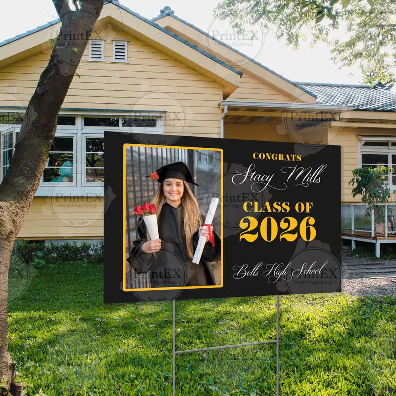 Graduation Yard Sign Photo Custom Class Of Outdoor Decor Personalized Gift