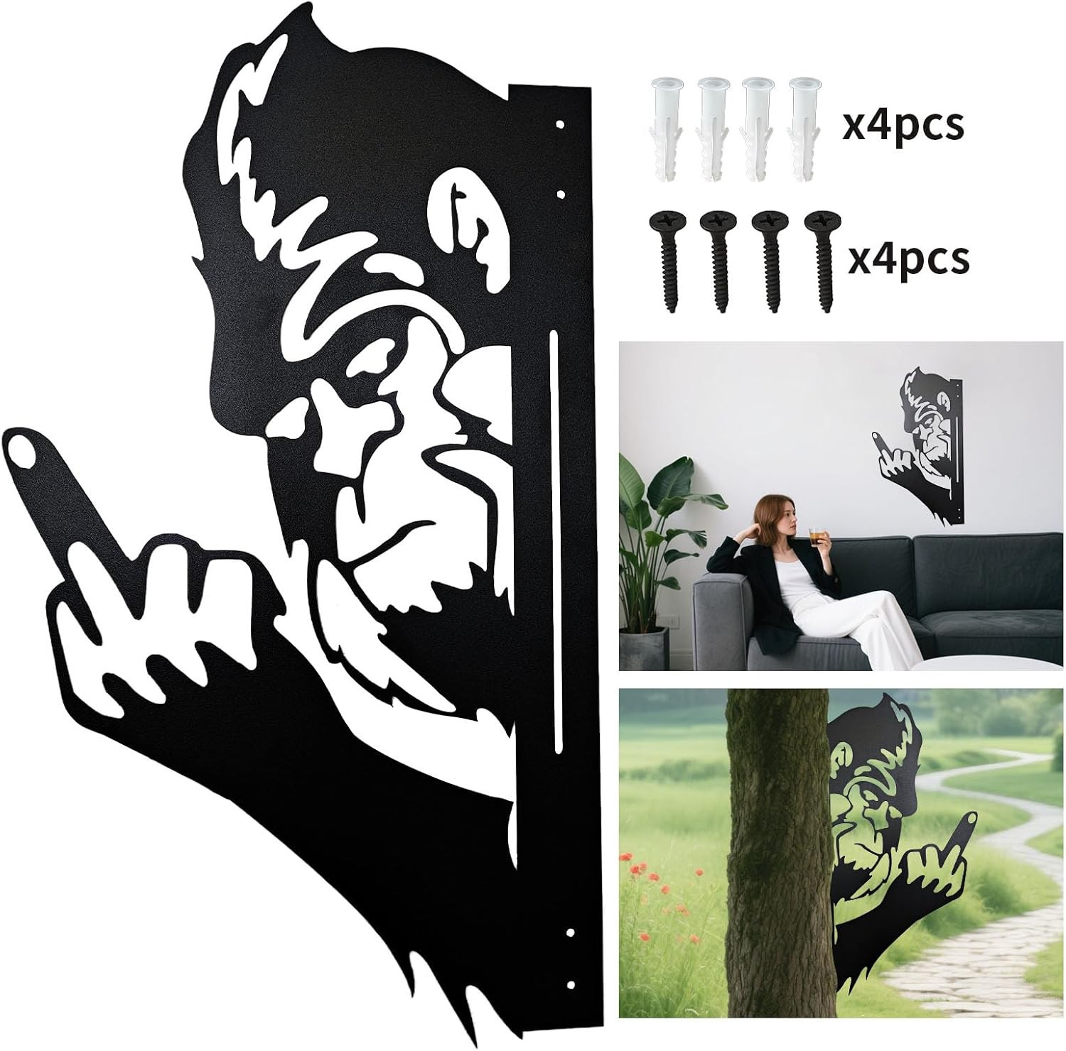 Peaking a Boo Flipping off Bigfoot Animal Metal Sign Art Ornament, Middle