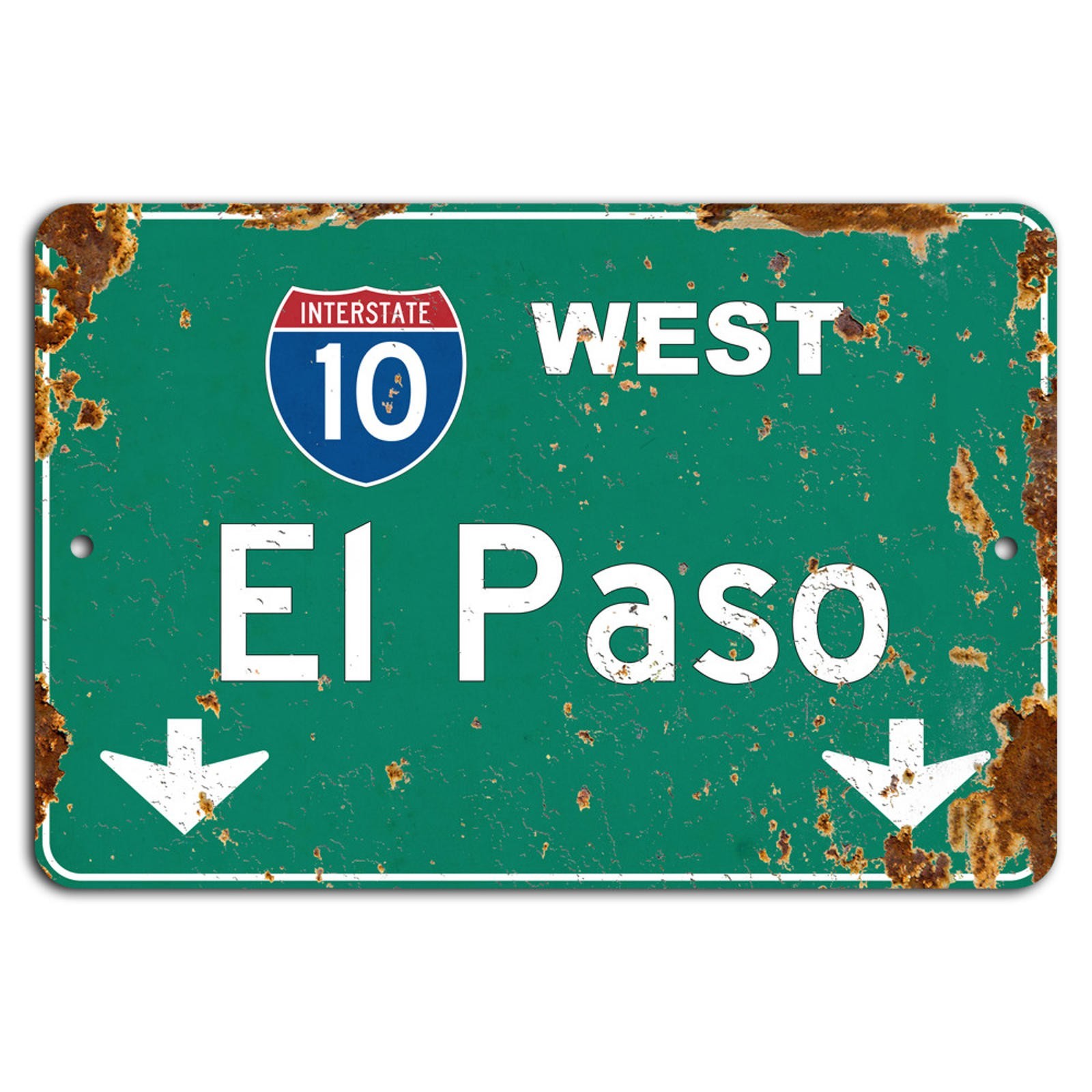 Vintage Highway Sign BanginPrints Rustic El Paso I10 West Aluminum