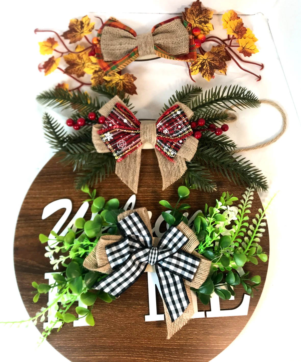 Interchangeable Welcome To Our Home Sign Seasonal Wooden Door Hanger Wreath