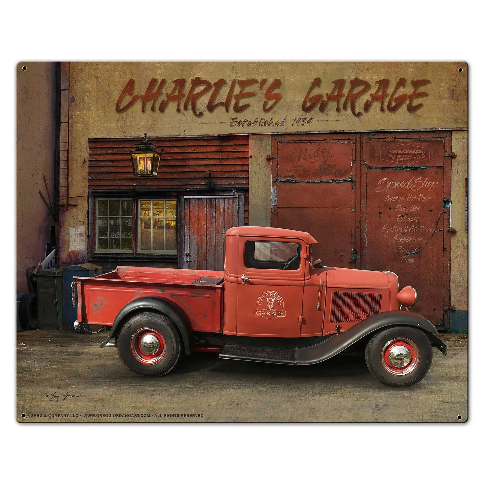 Charlie’s Garage Metal Sign 30in X24in Metal Sign