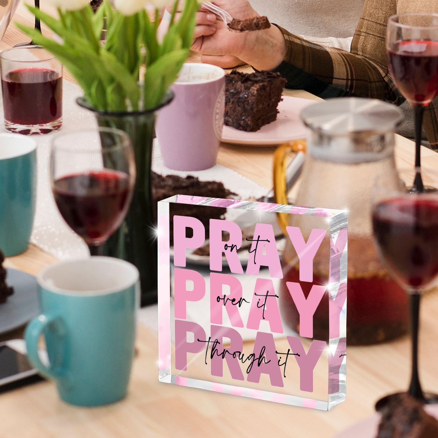 Pink Inspirational DecorPray Over ItBible Verse WallArt Christian Gifts4x4Inches