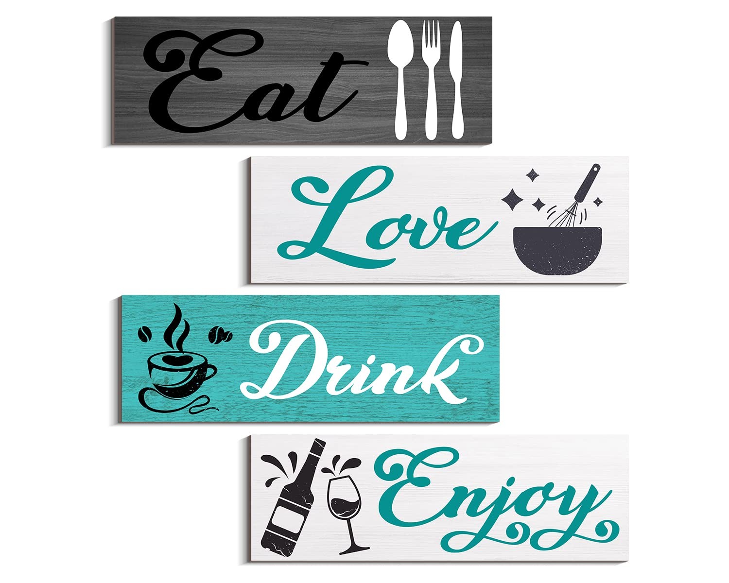 Kitchen Decor Dining Room Wall Art Rustic Wooden Hanging Teal Turquoise Kitch…
