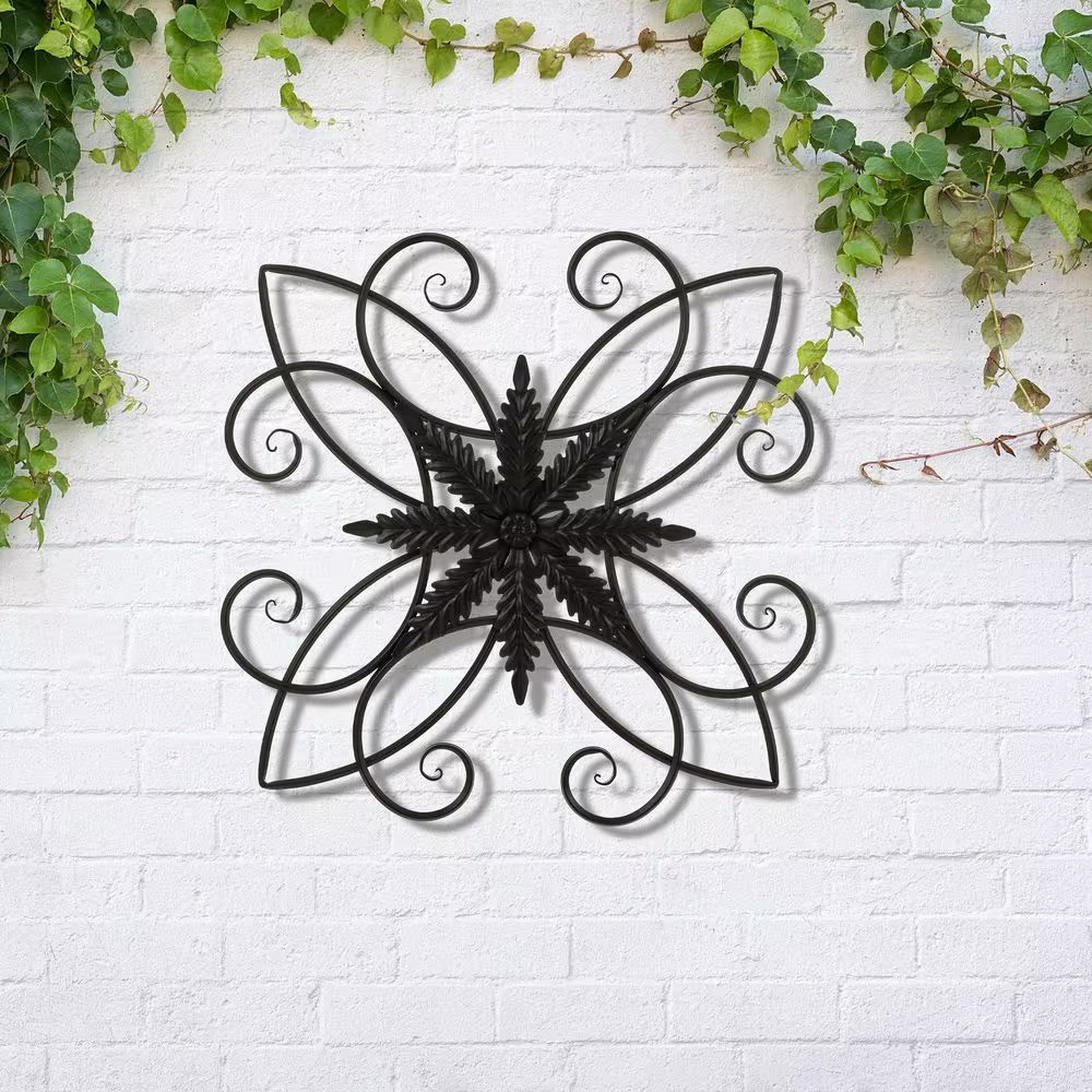 20 In. L Traditional Clematis Pattern Iron Scroll Outdoor Wall Decor
