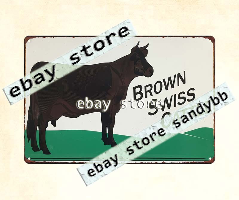 brown swiss cattle cow bull farm livestock ranch farmhouse tin sign