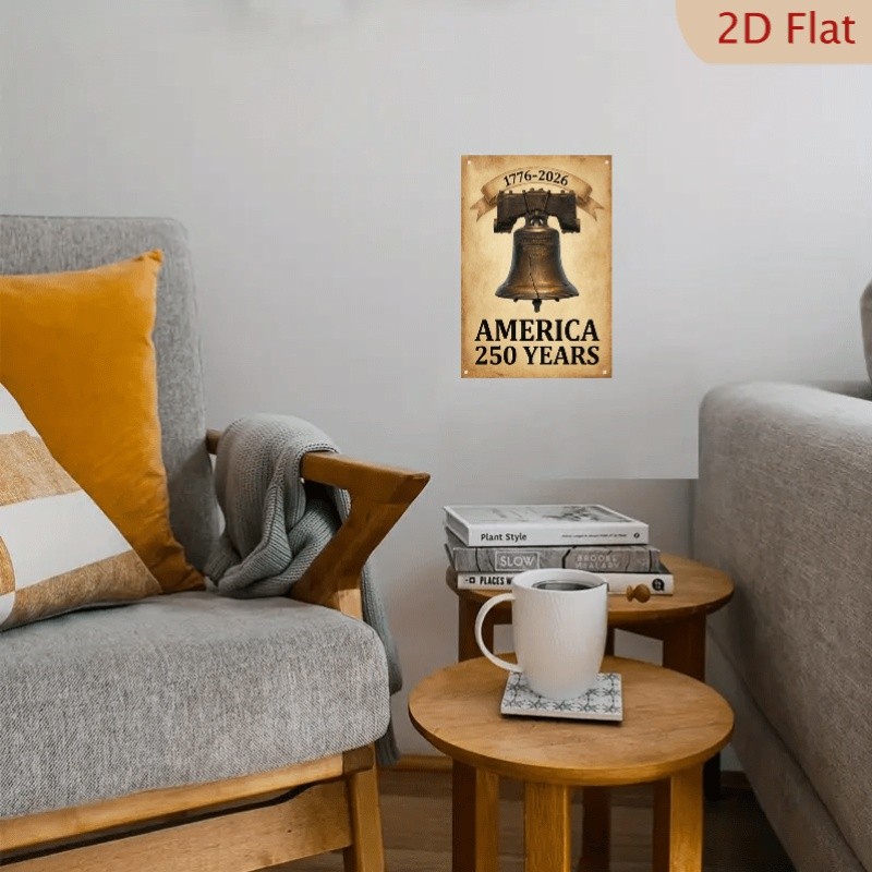 2D Flat Decorative Metal Sign 20.32×30.48 cm Liberty Bell USA 250th Anniversary