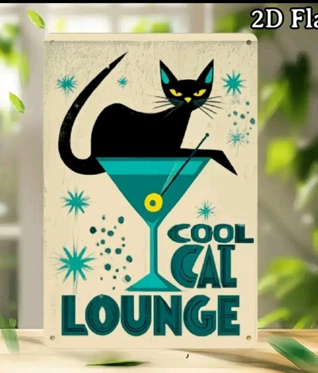 Cool Cat Lounge Wooden Sign Black Cat Martini Retro Bar Wall Decor Plaque