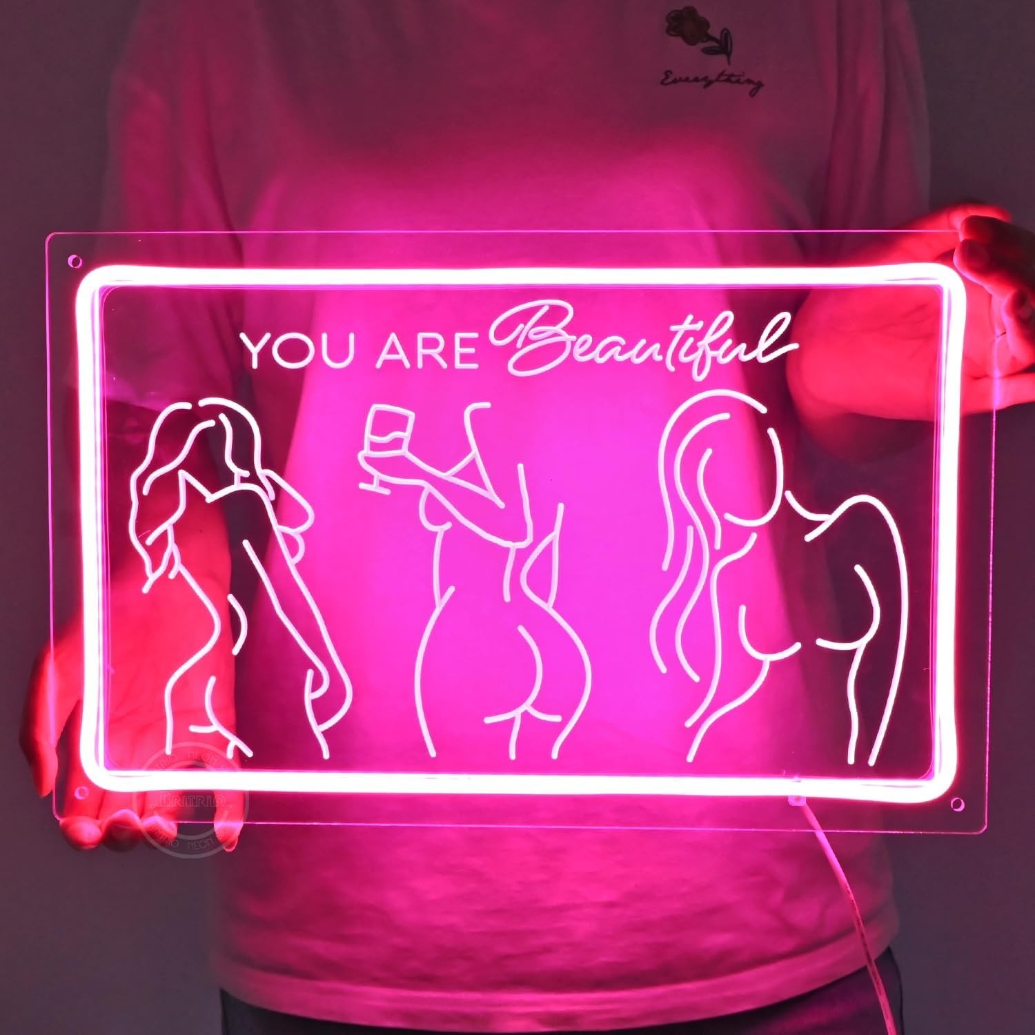 Britrio Lady Back Neon Sign Pink Neon Wall Art Decor You Are Beautiful LED Night