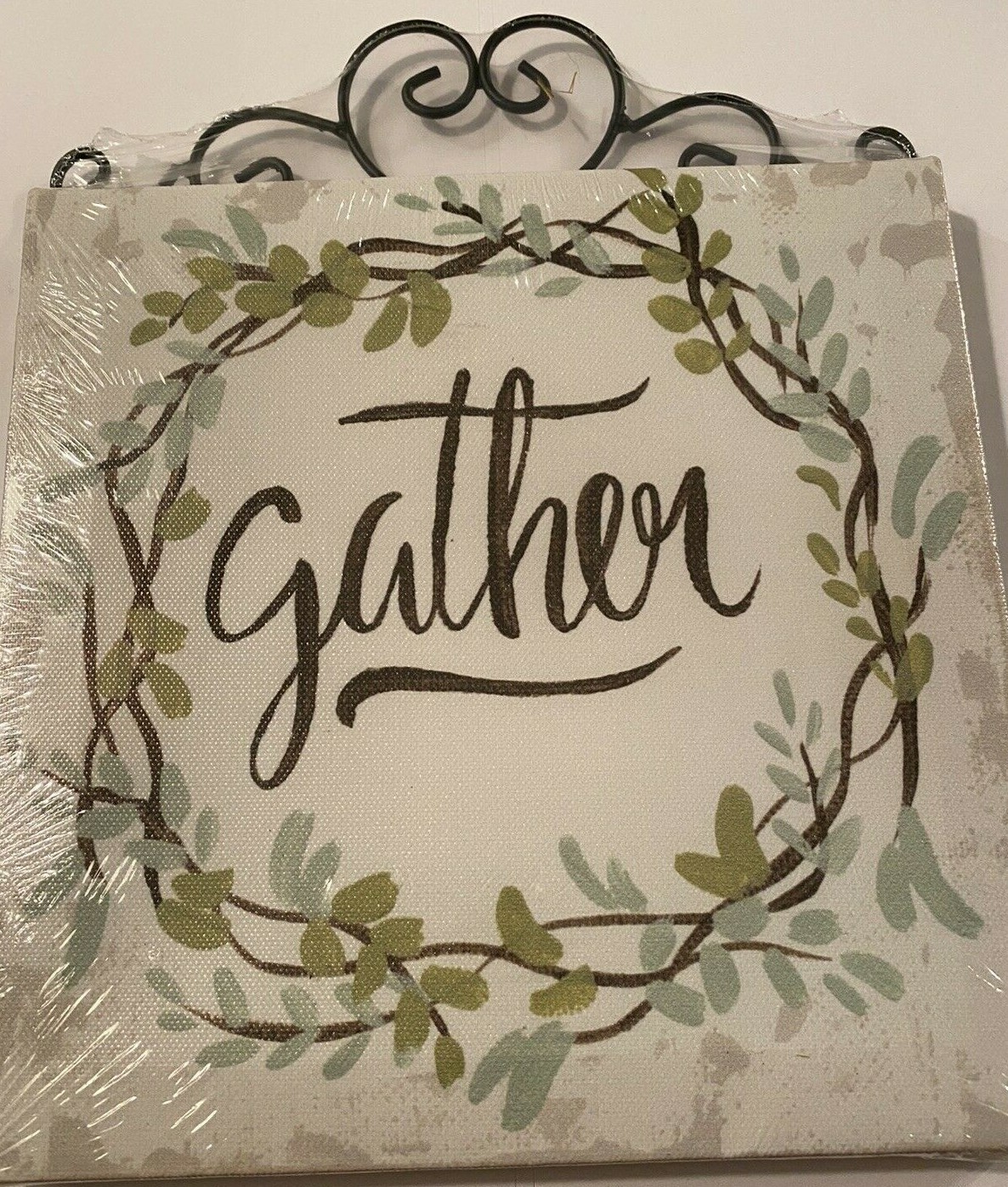 Farmhouse Gather canvas sign 8 x 8 inches new metal top