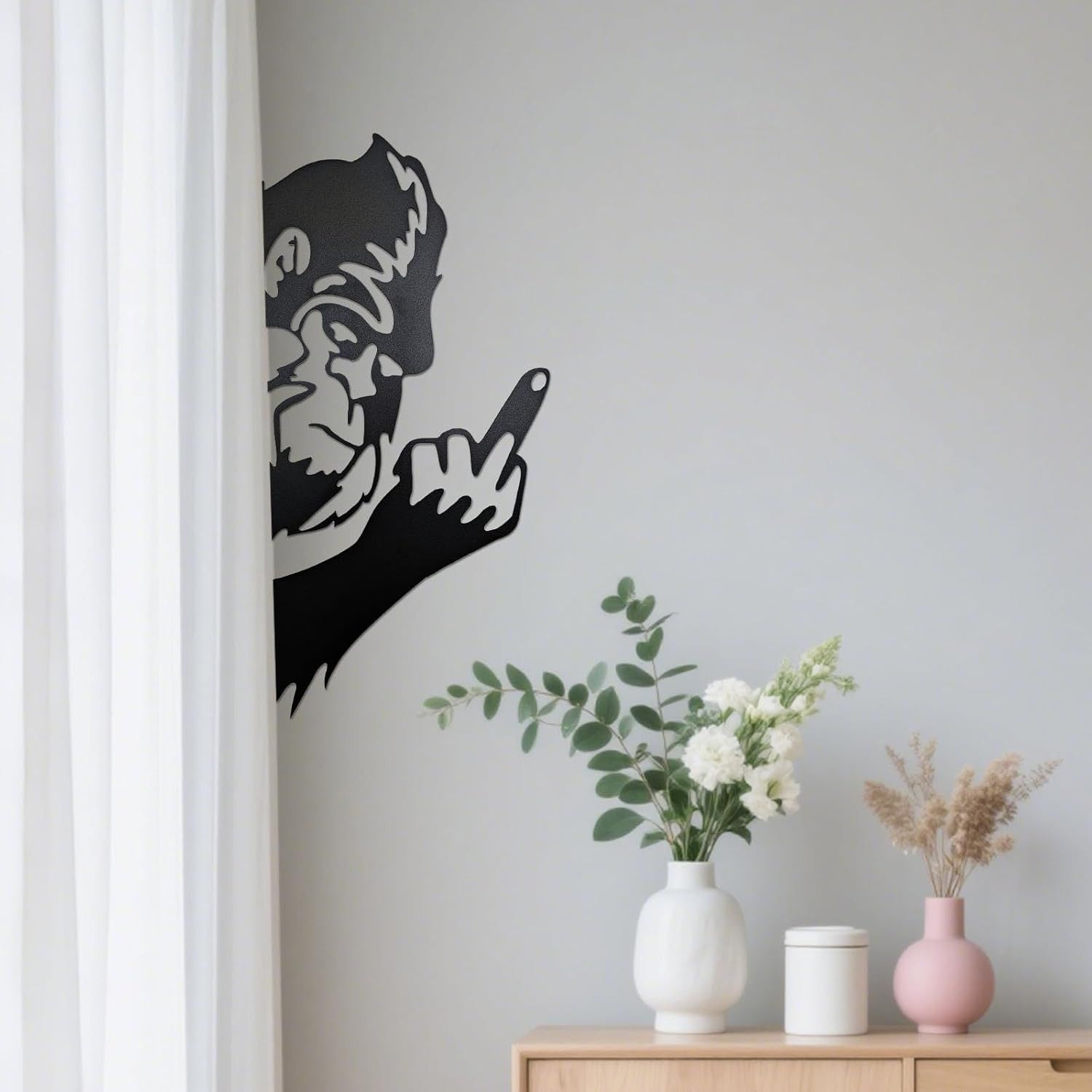 Peaking a Boo Flipping off Bigfoot Animal Metal Sign Art Ornament, Middle