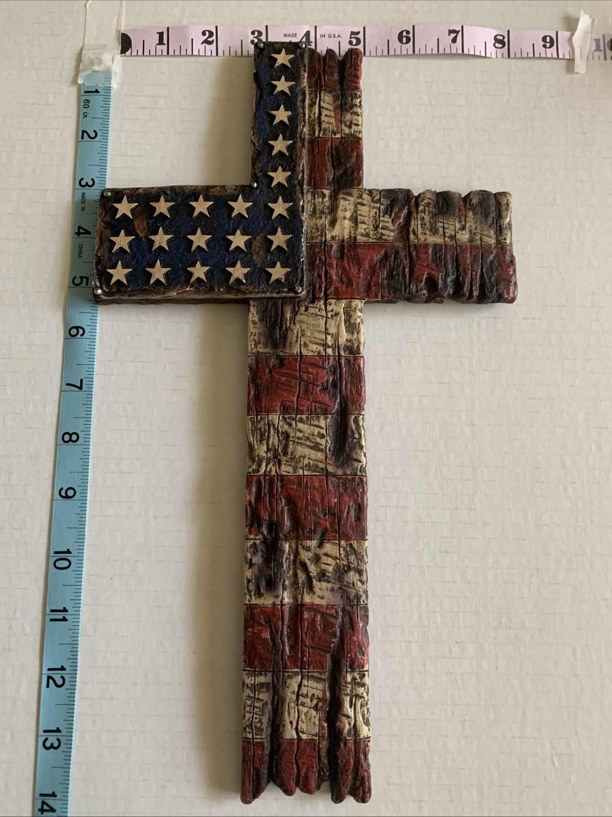 Rustic American Patriotic Flag 8in X 14in Hobby Lobby Wall Hanger Cross Decor