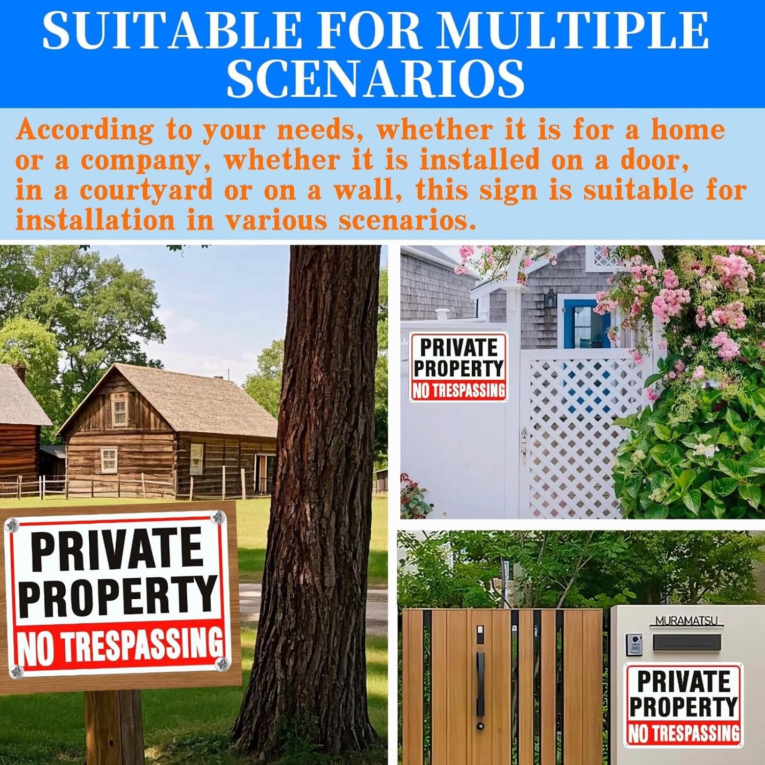 4 Pack Large No Trespassing Signs Private Property, 10×7 Inch Rust Free Aluminum
