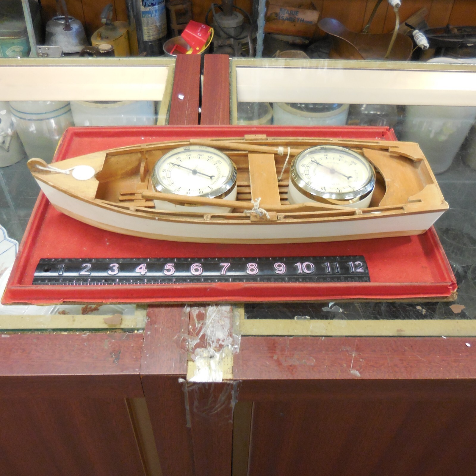 LODGE DECOR GREEN WOOD BOAT SPRINGFIELD WOODRIDGE NJ THERMOMETER HUMIDITY