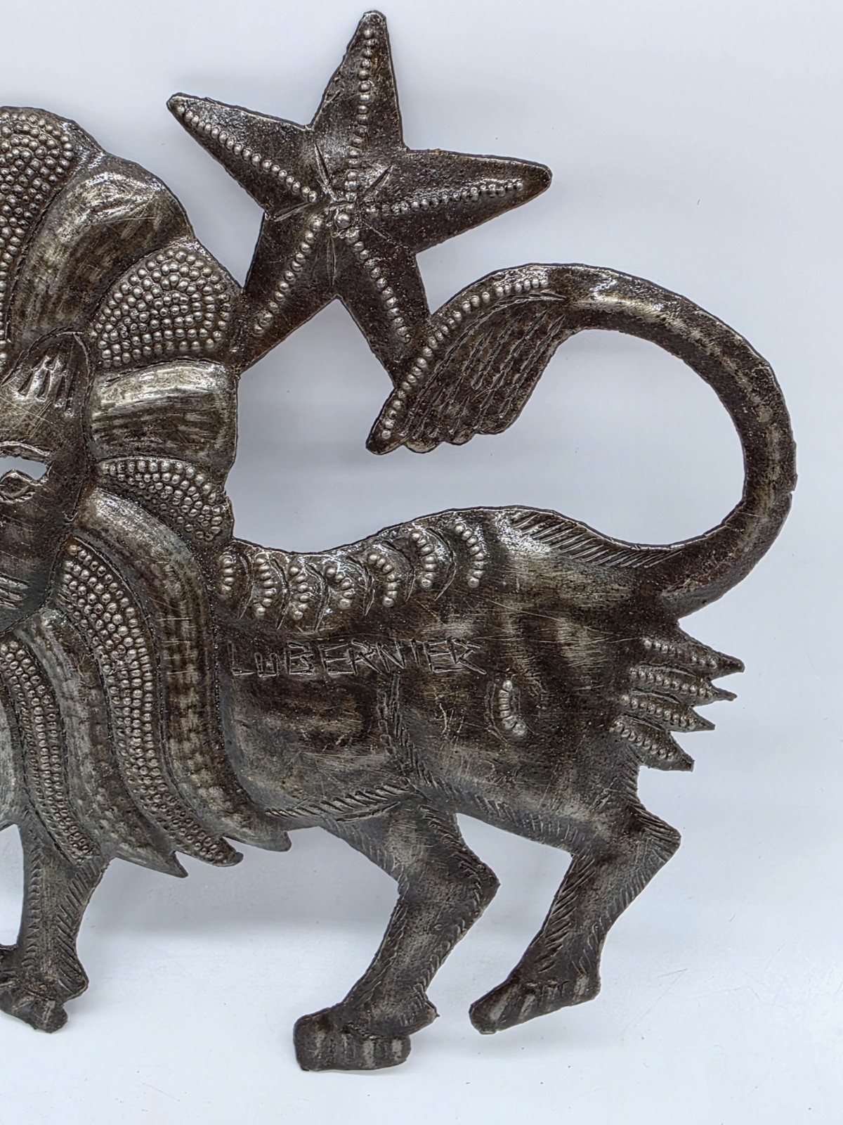 Haitian Artist Lubernier Cut Metal Lion With Star Wall Art Leo Astrology Tropics