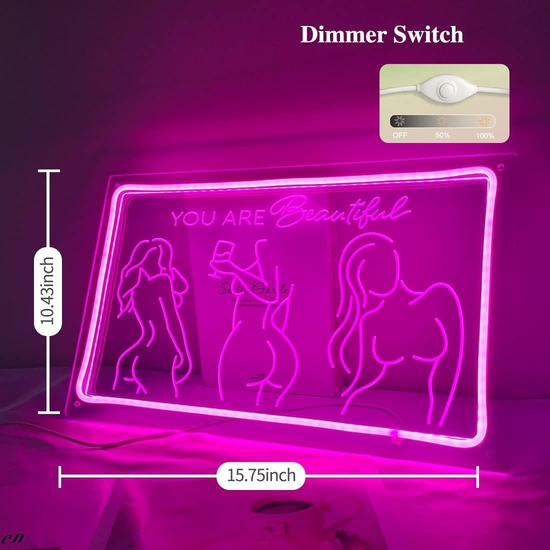 Britrio Lady Back Neon Sign Pink Neon Wall Art Decor You Are Beautiful LED Night