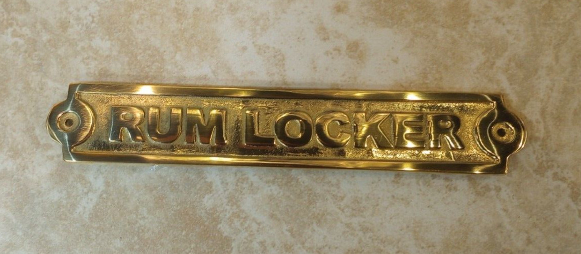 Polished Brass Sign Door Plaque “Rum Locker” Liquor Cabinet