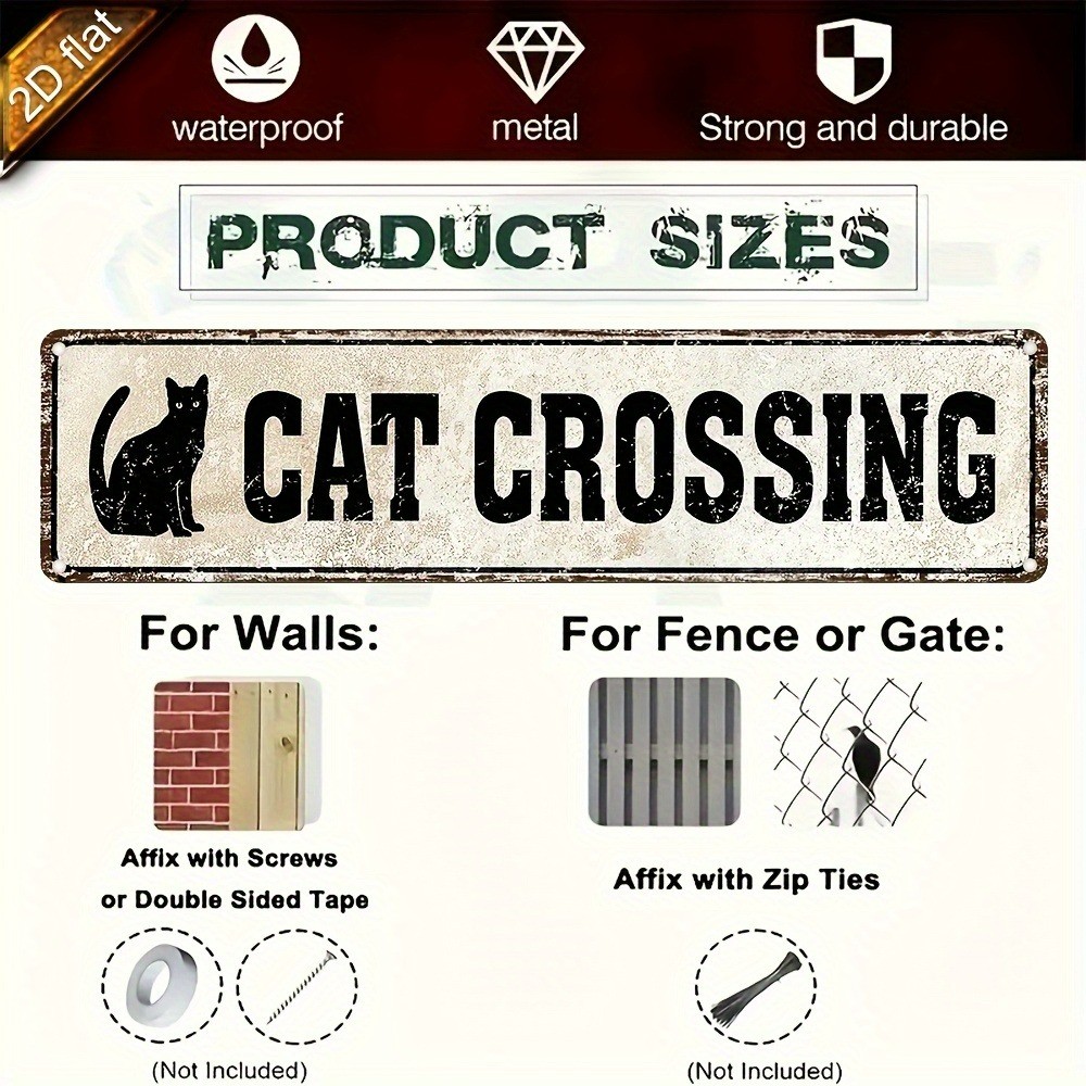 Vintage Metal Cat Crossing Tin Sign Black Cat Graphic Wall Decor for Cat Lovers