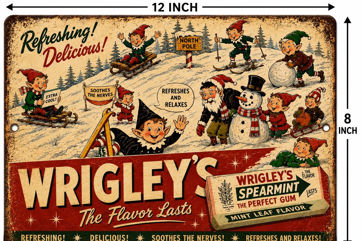 Vintage Look Wrigley’s Spearmint Gum Sign Retro Christmas Advertising Wall Deco