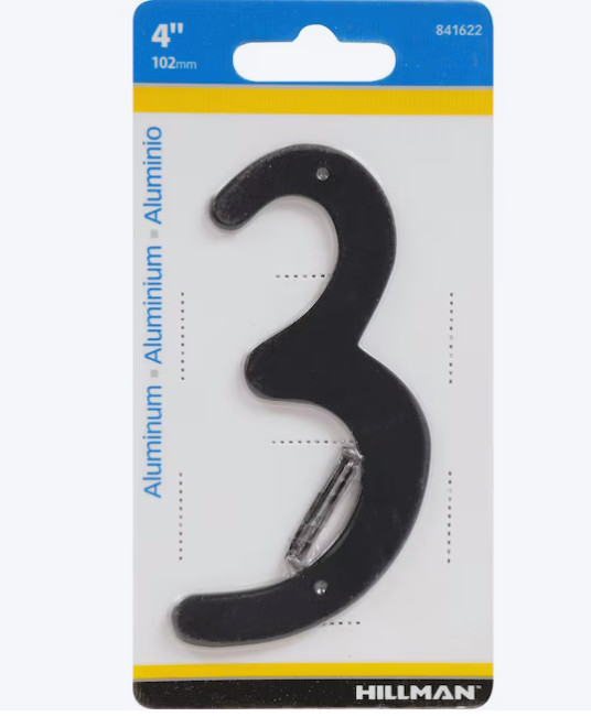 Hillman 4 in. Black Aluminum Nail-On House Number 3 – Weather Resistant