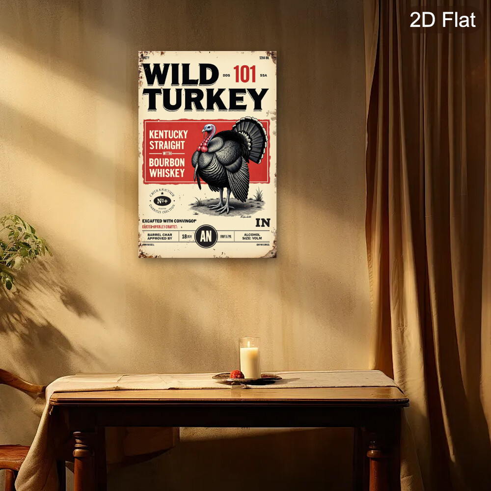 Wild Turkey Bourbon Whiskey Vintage Metal Tin Sign – 8×12 Inch Rustic Iron Wall