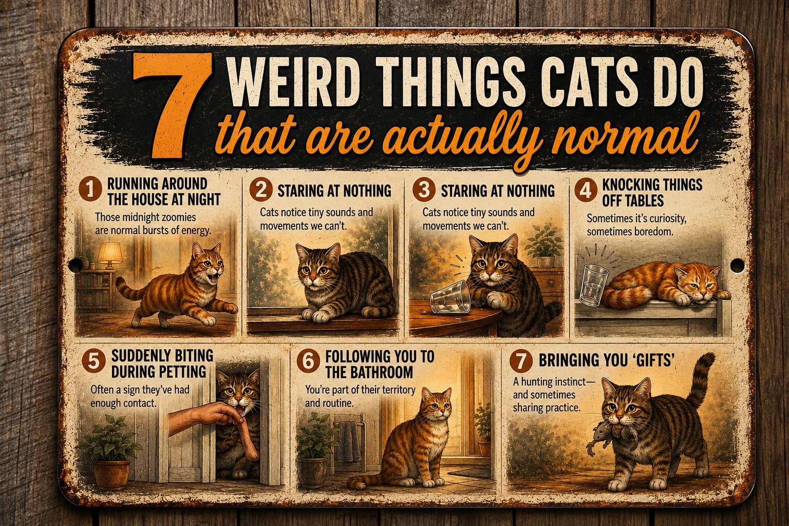 Cat Lover Wall Decor Funny Cat Person Sign 7 Weird Things Cats Do 8×12 Rustic