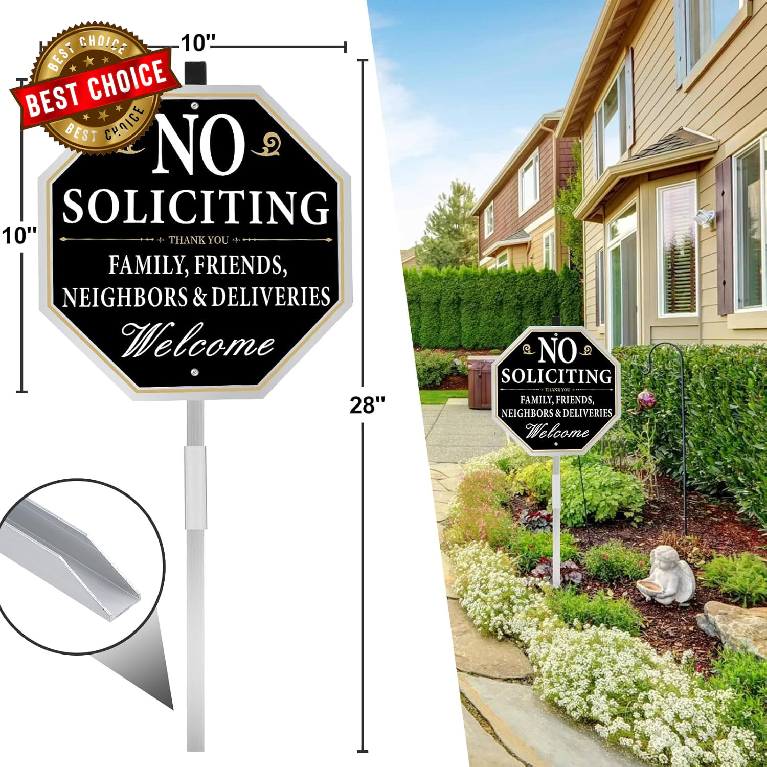 No Soliciting Sign for House with Stake, 10 X 10 Inches No Soliciting Yard Sign