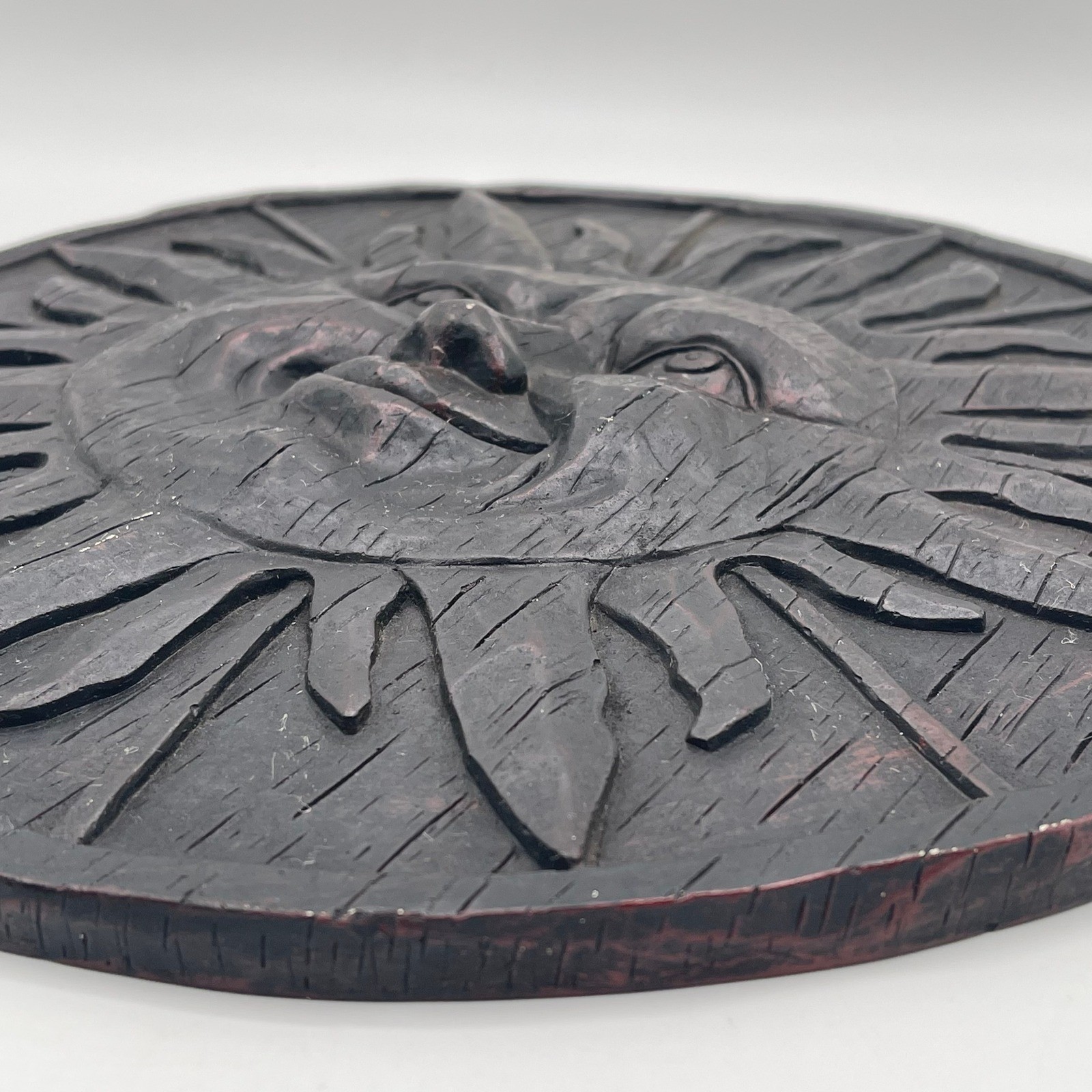 Vintage Style Celestial Sun Face Wall Plaque Black Ceramic Round 12 Inch Decor