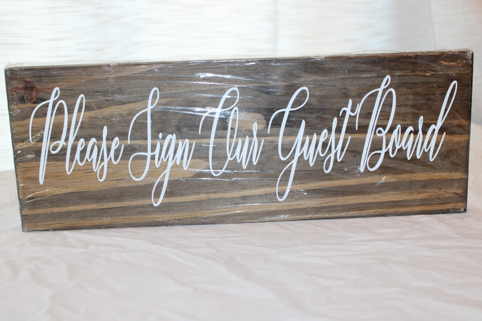 Printed Wooden Table top and Shelf Sitter 16×6 Sign our Guestboard