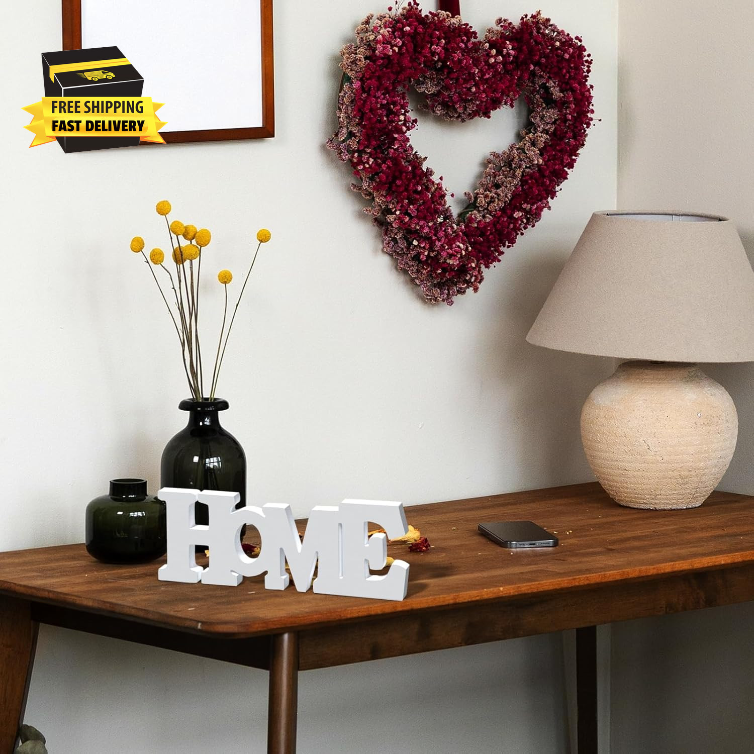 Wooden Blocks Wall and Table Top Decor: Freestanding Letter HOME Sign for Living
