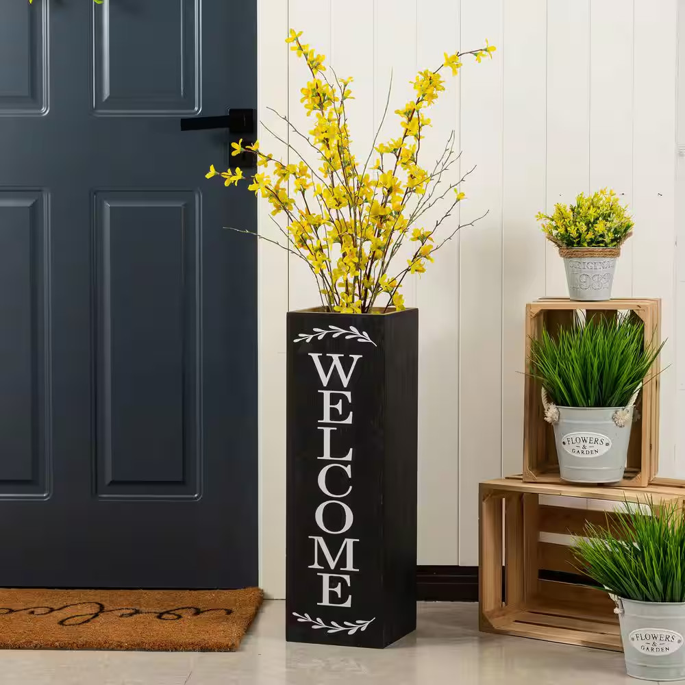 24 In. H Double Sided Solid Wood Black Boxed “WELCOME PORCH” Porch Sign