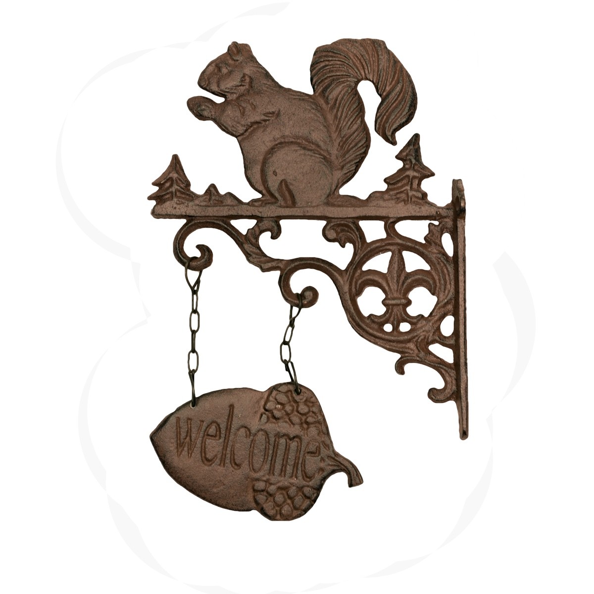 Hanging Rustic Cast Iron Welcome Squirrel Sign Front Door Fall Porch Home Decor