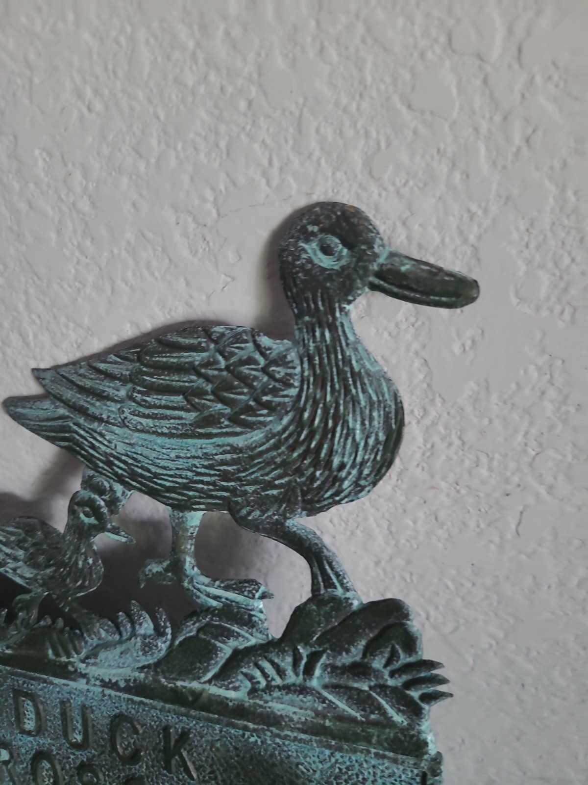 Vinatge Duck Crossing Yard Sign With Verdigris Green Patina
