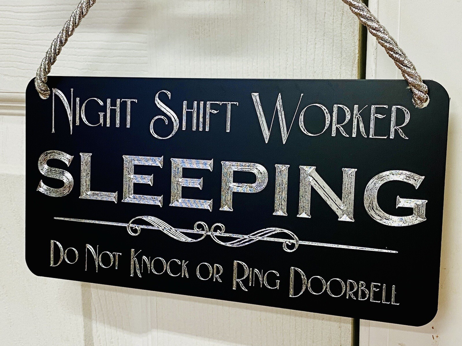 Diamond Etched 8×4 Night 3rd Shift Worker Warning Do Not Knock Metal Door Sign