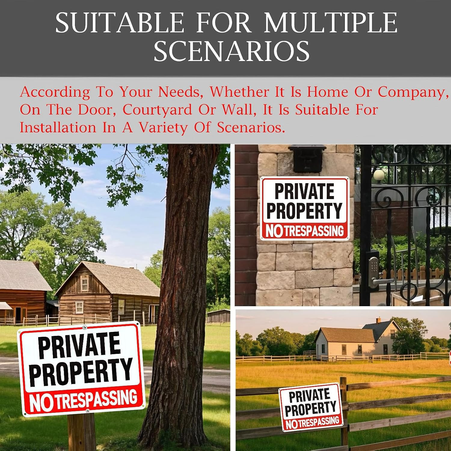 4 Pack Large No Trespassing Signs Private Property, 8X12 Inch Rust Free Aluminum