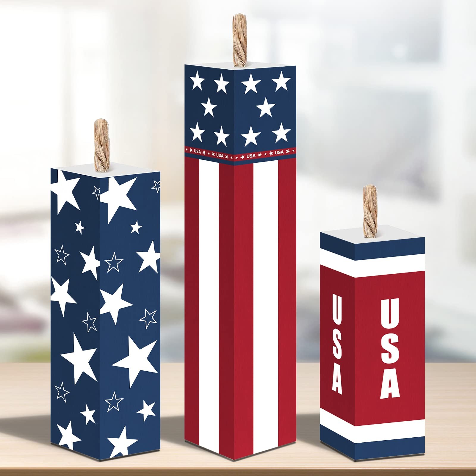 3 Pieces 4th of July Wood Firecracker Decorations Sign Patriotic Independence…