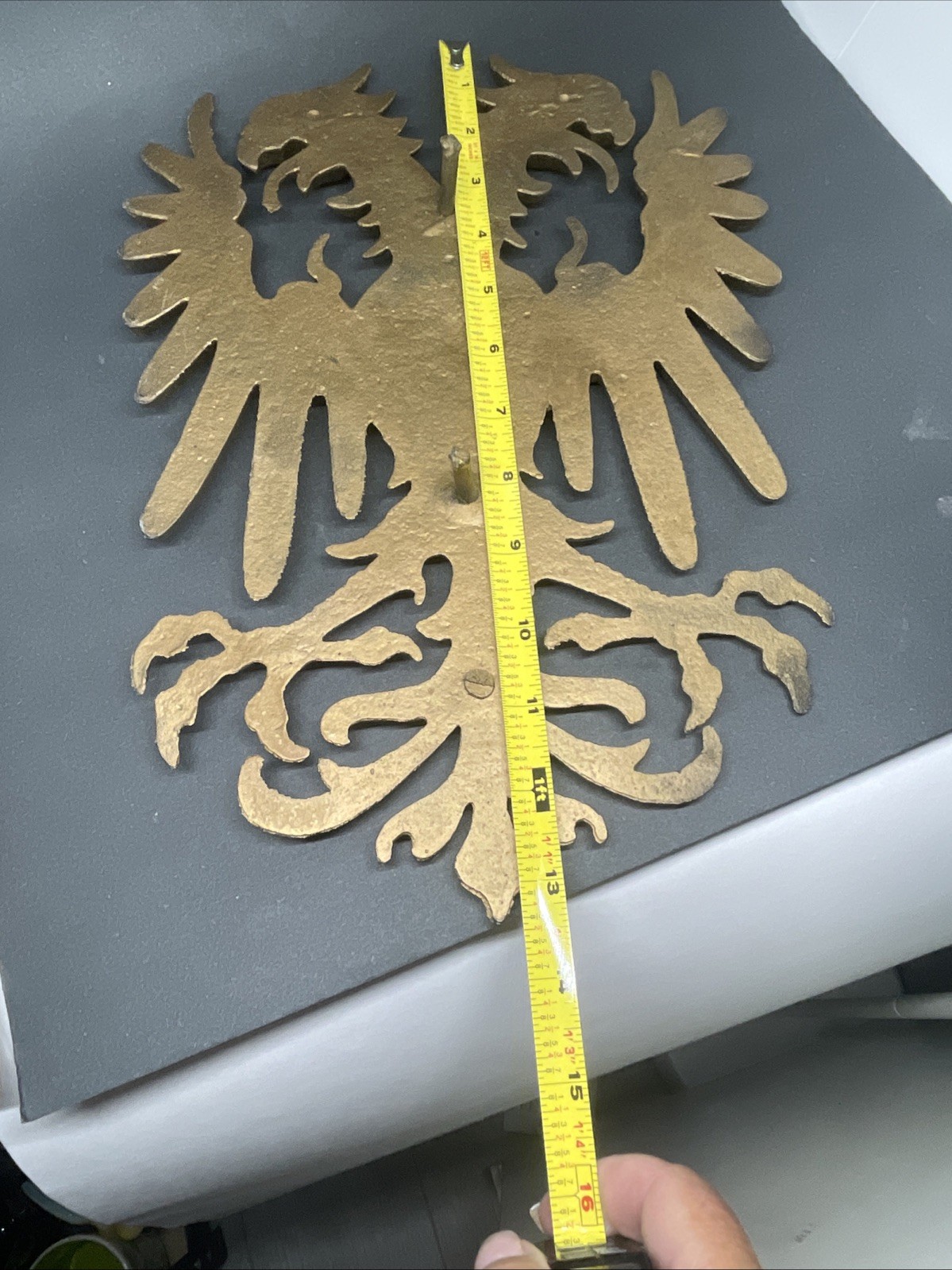 Vintage Double Headed Eagle Cast Metal Wall Decor Gold Gilded 13”
