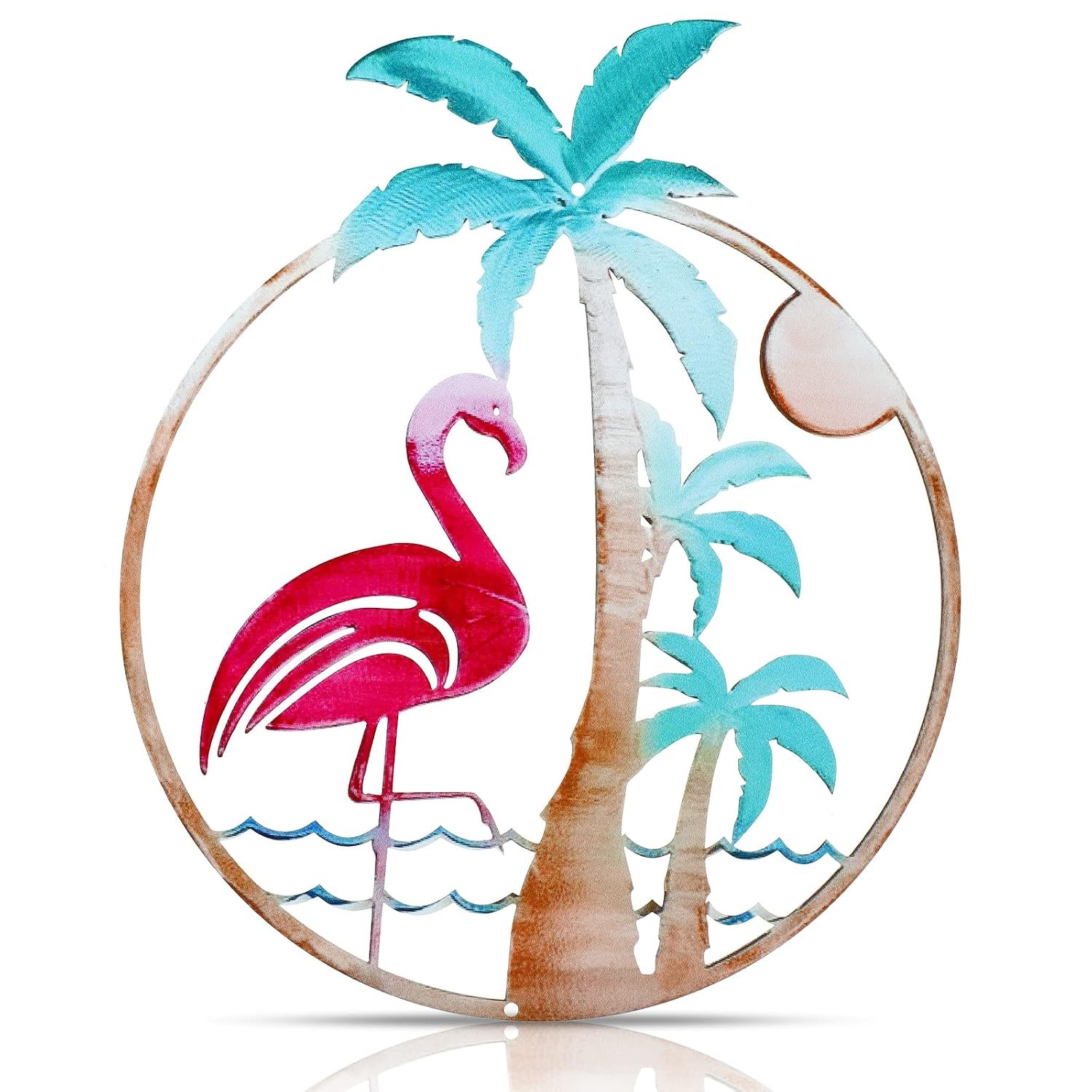 Tropical Flamingo Metal Wall Art Palm Tree Welcome Sign Home Decor Gift