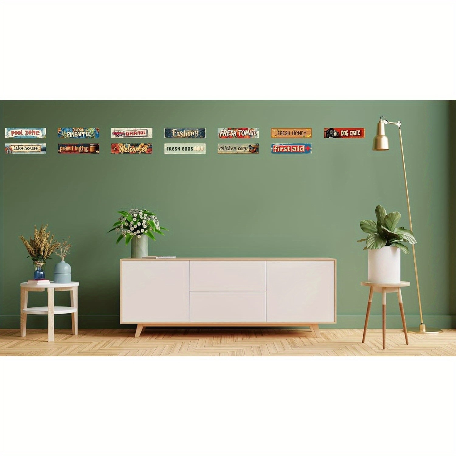 Vintage Metal Street Sign 10.16×40.64cm Green White Distressed