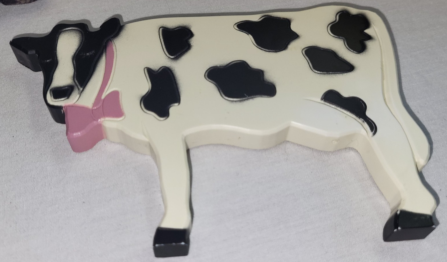 Vintage Wall Hanging Plaque Cows Cattle Pink Bows Farm Decor USA 1 is Homemade