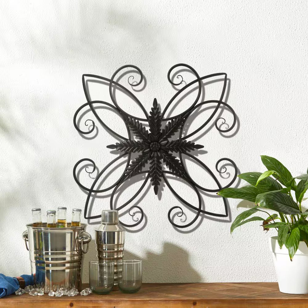 20 In. L Traditional Clematis Pattern Iron Scroll Outdoor Wall Decor