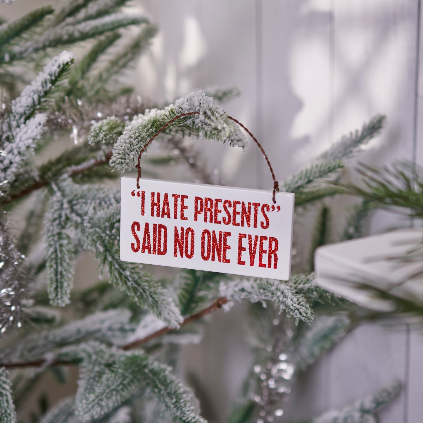 Primitives by Kathy Holiday Glitter Ornament Sign Presents Christmas Tree Decor