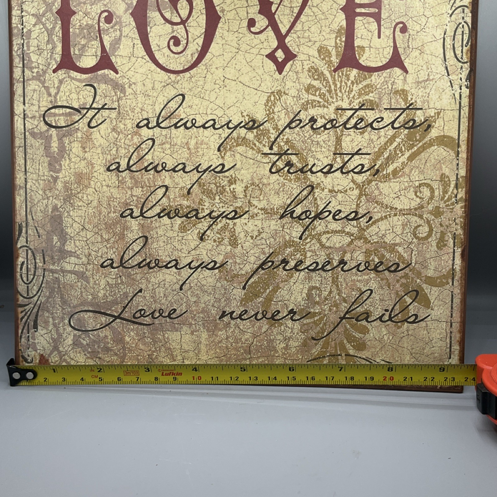 Metal Love Hearts Decorative Hanging Wall Sign Beige Brown Red Floral Square