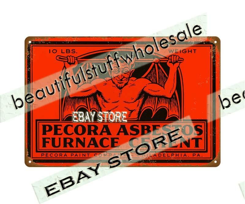 Pecora Asbestos Furnace Cement Red Devil hardware tin sign