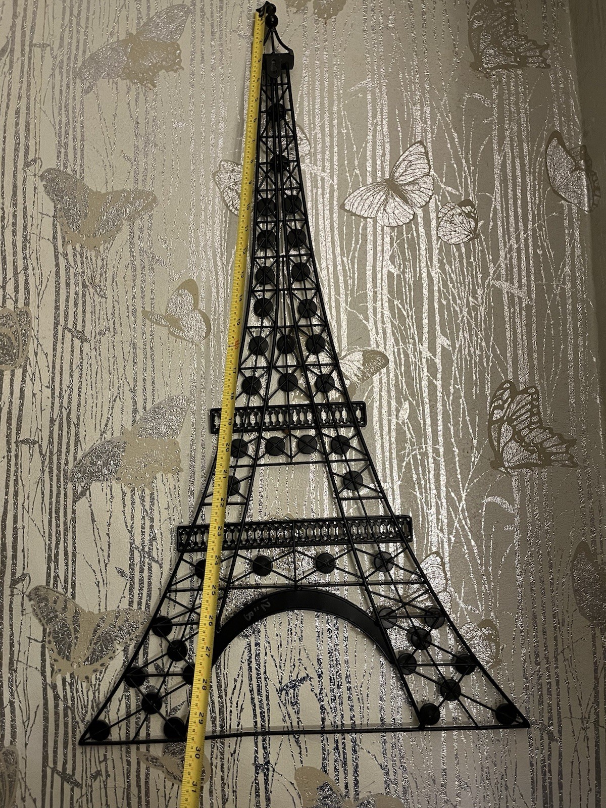 Large Eiffel Tower Metal Wall Decor Rhinestone Paris Art 30in Black