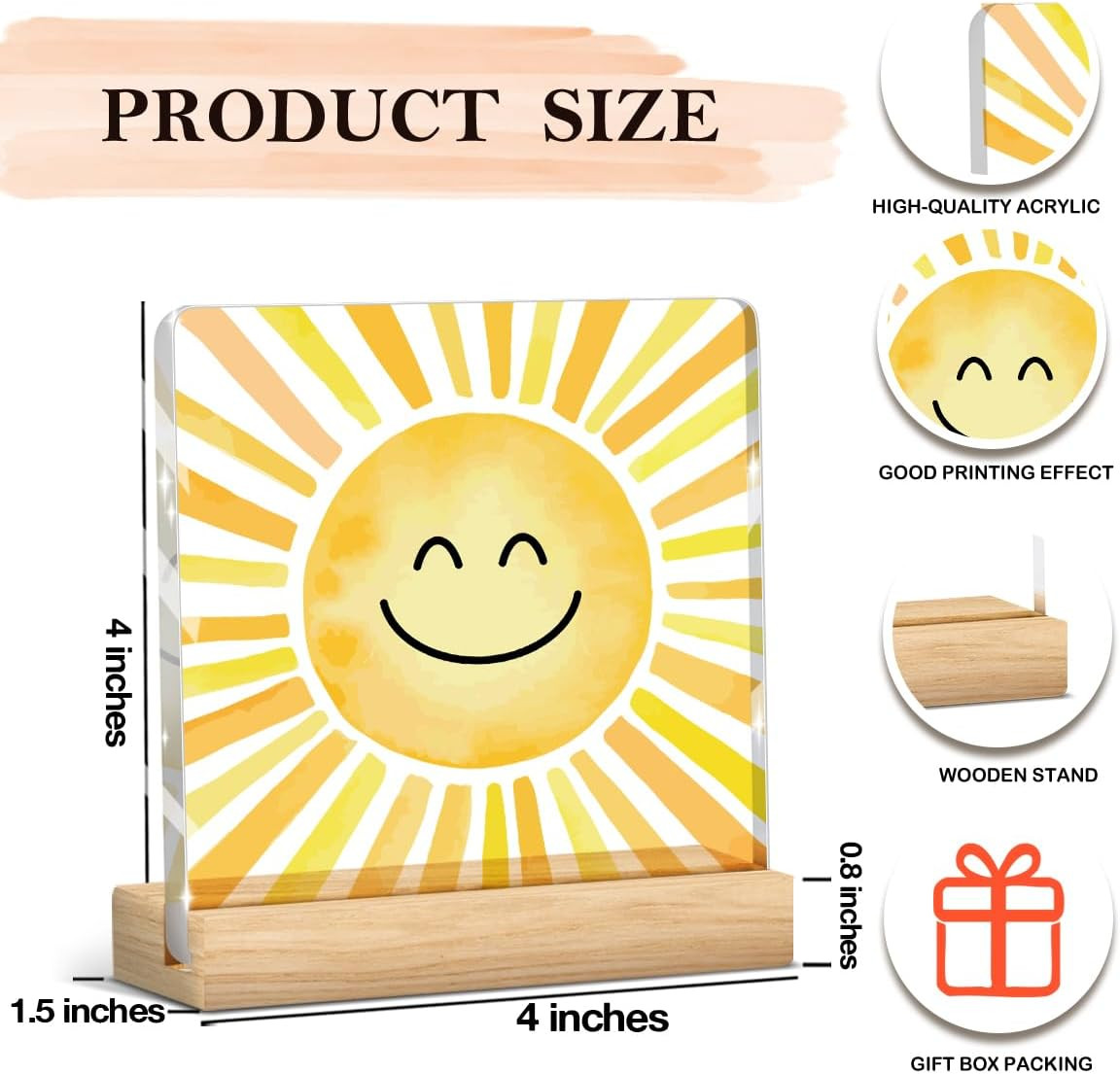 Sunshine Gifts Inspirational Sun Sunshine Acrylic Sign Desk Decor, Pop Smiles Ru
