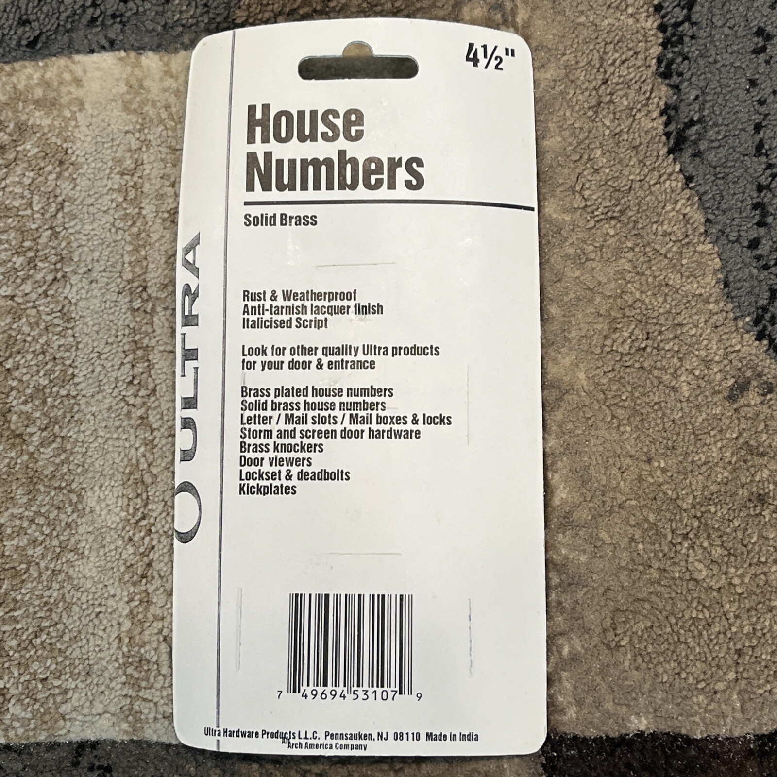 Ultra Hardware 53107 Solid Brass 4 1/2 Inch House Number 7 New Sealed